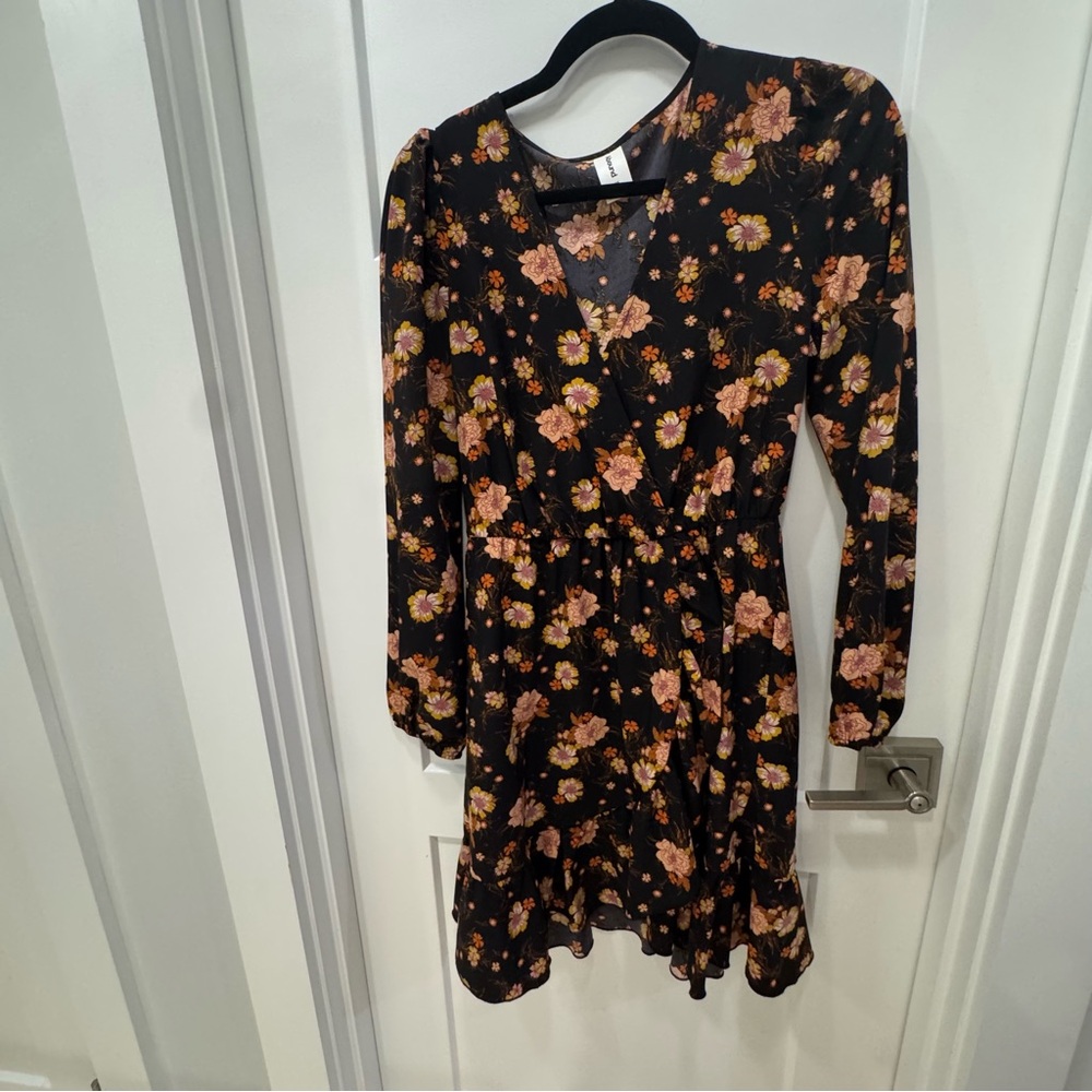 Abound Orange Ruffled Fit and Flare Dress with Bishop Sleeves XS